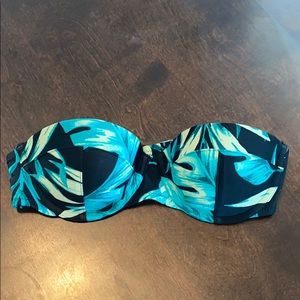 Black & Green Palm Print Bandeau Bikini Top
